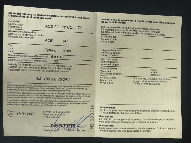 Ace Pythos Felgen Alfa 166 3.0 V6 24V