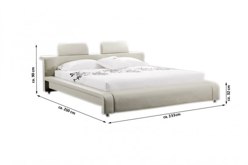 Design Lederbett 200 x 200cm weiß mit LED Beleuchtung - XXL