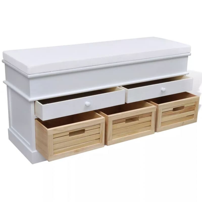 99240806 Schrank Sitzbank Truhenbank 2 Schubladen + 3 Kisten
