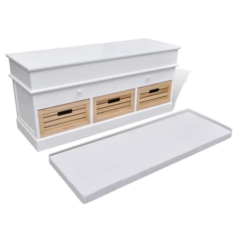 99240806 Schrank Sitzbank Truhenbank 2 Schubladen + 3 Kisten