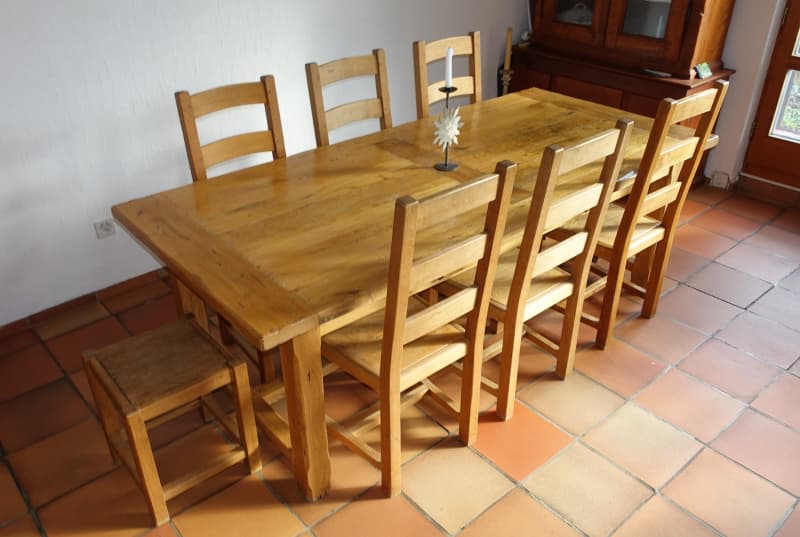 Klostertisch, Eiche, ausziehbar, Stühle, Hocker
