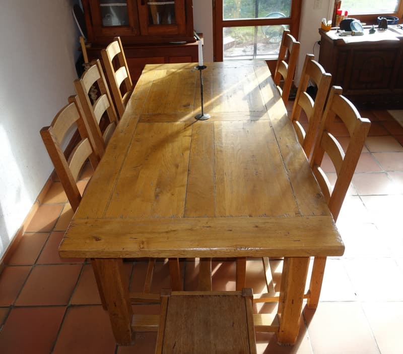 Klostertisch, Eiche, ausziehbar, Stühle, Hocker