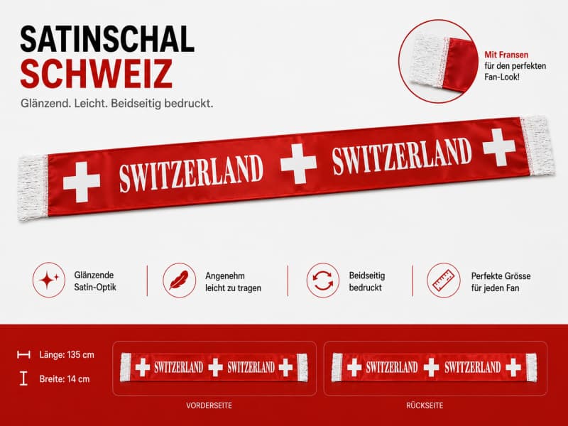 Switzerland Fanschal Hochwertiger Fan Schal in edler Satin Optik