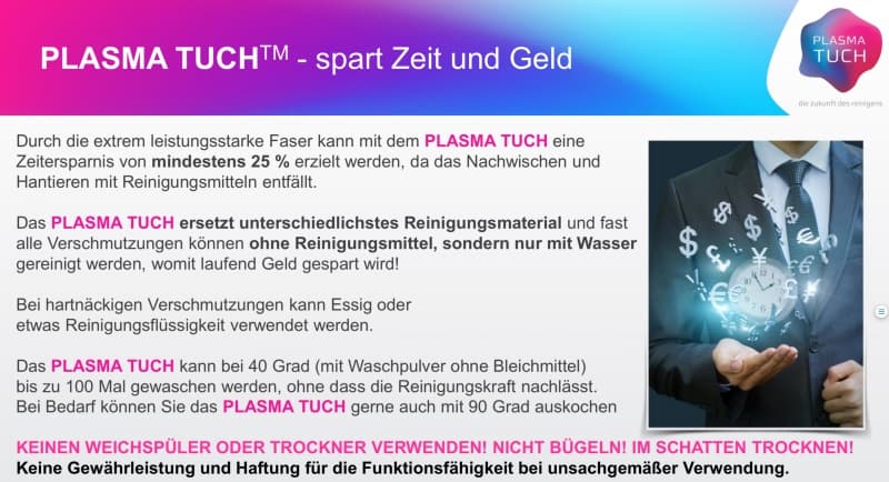 Plasma Tuch, es reinigt perfekt nur mit Wasser!
