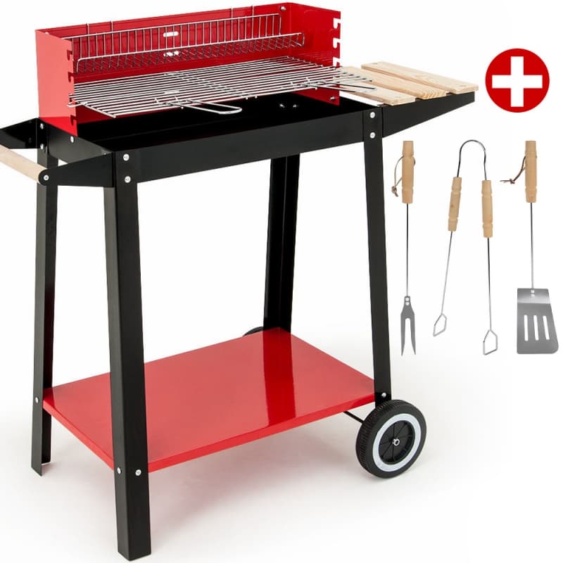 88990476 BBQ Grillwagen fahrbar + 3tlg. Grillbesteck Edelstahl