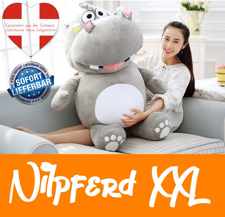 Grosses Plüsch Hippo Nilpferd Flusspferd Geschenk 120cm Pink Grau
