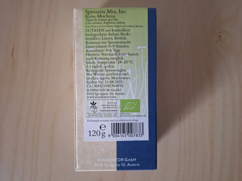 Sprossen Mix bio 120g: Bockshornklee Linsen Rettich, NEU & OVP