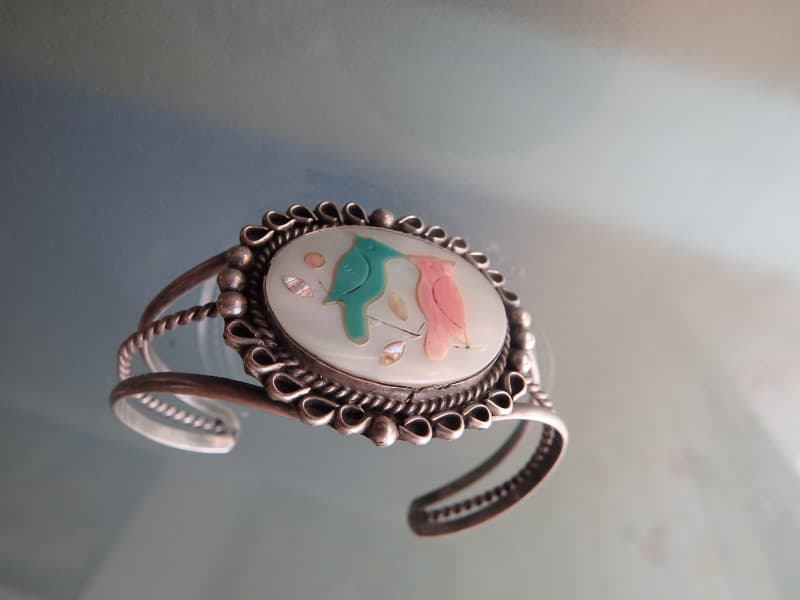 Indianerschmuck Armreif Navajo 925 Silber Inlaid Arbeit