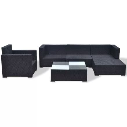 9941874 Gartensofa-Garnitur 17-tlg. Poly Rattan Schwarz