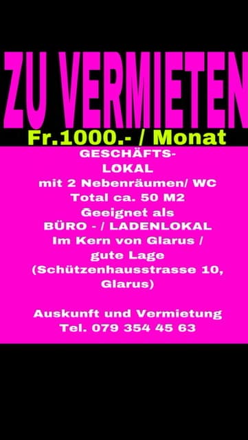 Ladenlokal zu vermieten in Glarus