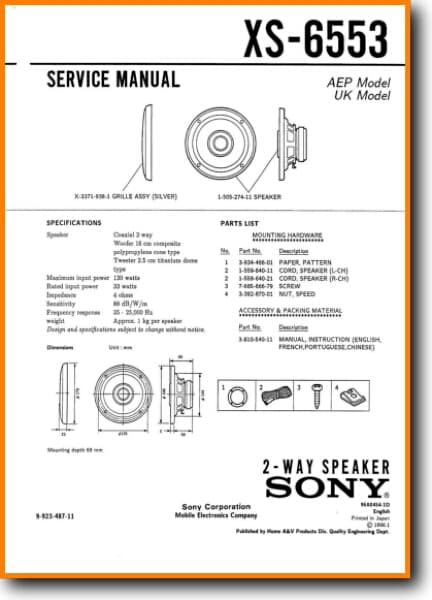 Lautsprecher - Auto - Car Neu OVP XS-6553 2 Weg 130 Watt SONY
