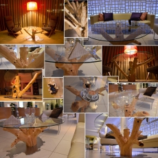 4 Salontische - Designer Salon Tisch aus Apfel Holz Kronen