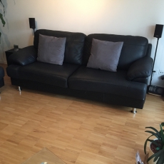 3er Sofa in Echt-Leder Schwarz