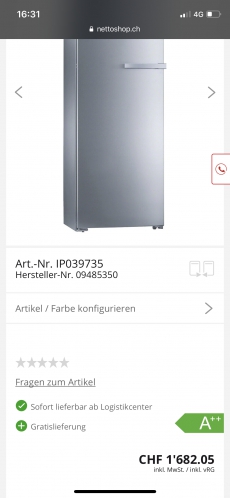 Miele Gefrierschrank NEU!! Edelstahl GRAU