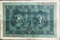 50 Mark Note, 1914, Deutsches Reich, 1.Weltkrieg 1914-1918