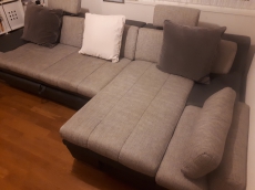 Ecksofa-Eckcouch grau mit bettkissen