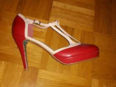 50er Jahre Rockabilly Riemchen Pumps Rot, Grösse 39 - Neu