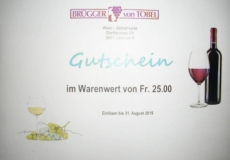 CHF 25.-- GUTSCHEIN WEINHANDLUNG BRUEGGER - VON TOBEL UETENDORF