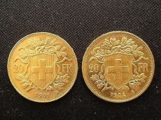 2 x Goldvreneli 20 Fr. (Jahrgang 1901 und 1902)