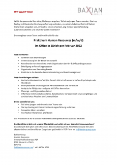 Praktikum Human Resources in Zürich per Februar 2022