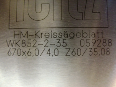 Sägeblatt von Leitz 670 x 6.0 / 4.0   60 Zähne