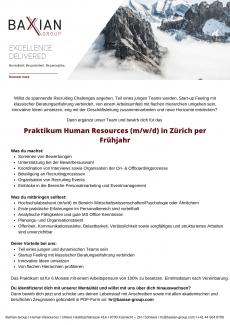 Praktikum Human Resources (m/w/d) in Zürich per sofort