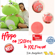 Grosses Plüsch Hippo Nilpferd Flusspferd Geschenk 120cm Pink Grau