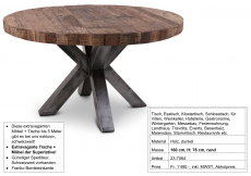 Tisch, Holz, massiv rund, Metall Fuss, Durchmesser 160 cm