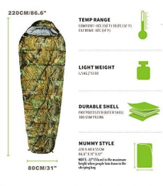 Militär Outdoor Schlafsack 4 Jahreszeiten Mumien Camouflage Tarn