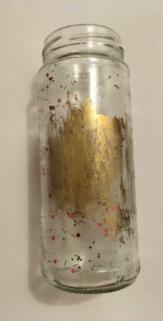 Glasvase farbglitzer und goldfarbe