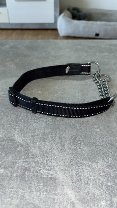 Hundehalsband mit Kette – schwarz (XL)