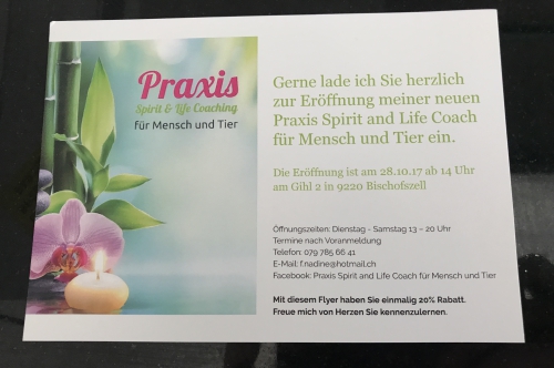 Neueröffnung Praxis Spirit and Life Coach für Mensch & Tier