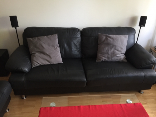 3er Sofa in Echt-Leder Schwarz