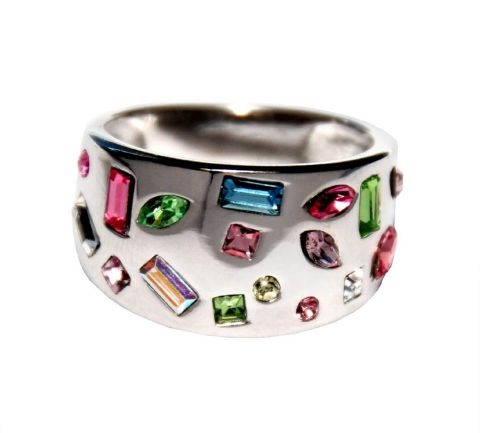 Silber-Ring m. Swarovski-Elements, bunt