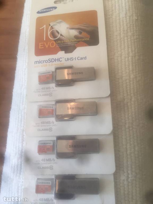 4 x NEU o. verpacke = EVO 16GB microSDHC (USB 2.0) + Adapter