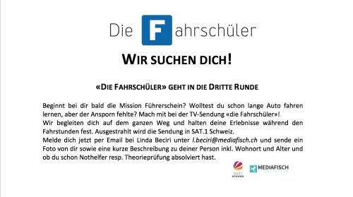 Motivierte FAHRSCHÜLER für TV-Sendung gesucht!