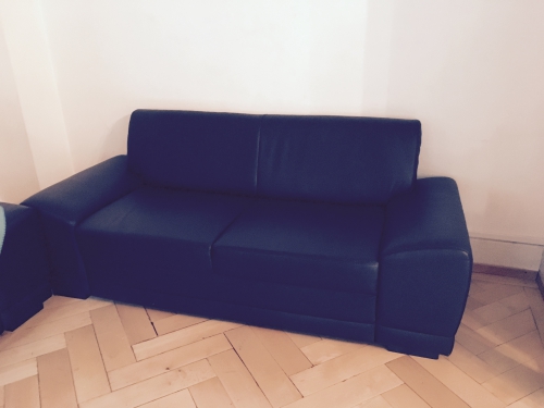 2 schwarze Ledersofas