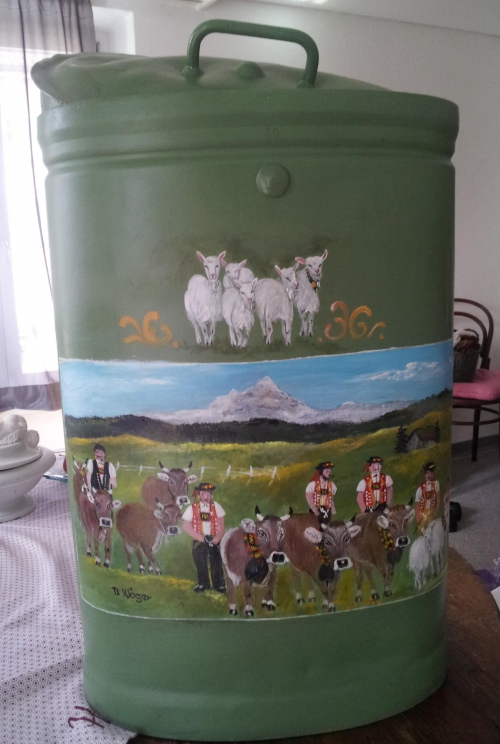 Bauernmalerei auf alter Milchtanse, Rückenmodell, 30 L,