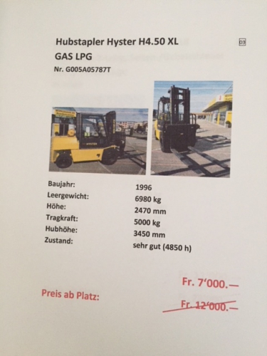 Hubstapler Hyster H4.50 XL - Gas LPG