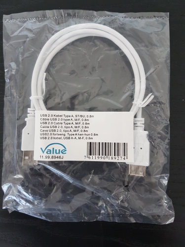 USB 2.0 Kabel Type A, ST/BU, 0.8 m