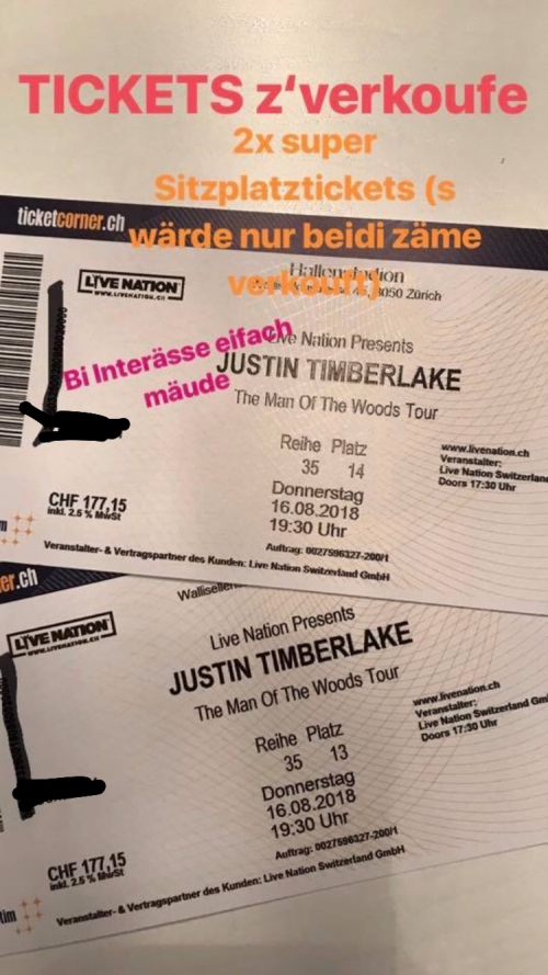 2x JUSTIN TIMBERLAKE Sitzplatztickets