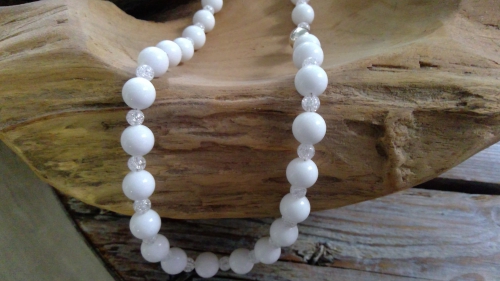 SALE: 56 cm Edelsteinkette (Jade, Bergkristall, 925 Silber)