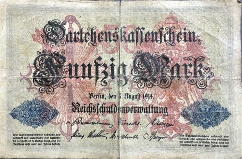 50 Mark Note, 1914, Deutsches Reich, 1.Weltkrieg 1914-1918