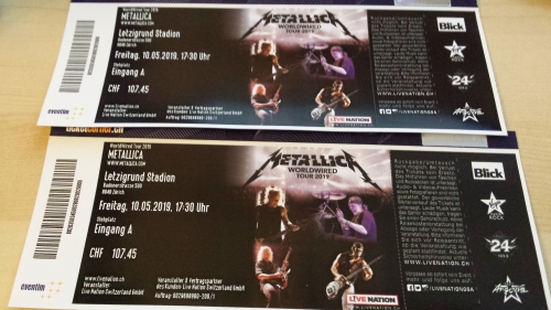 2 Tickets Metallica Letzigrund 10.5.2019