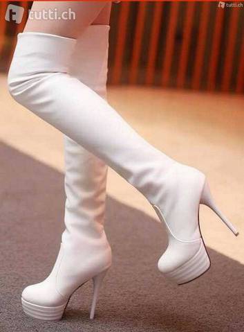 Hot Hot Hot weiche Overknee 13,5 High Heel 41 weiss