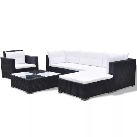 9941874 Gartensofa-Garnitur 17-tlg. Poly Rattan Schwarz