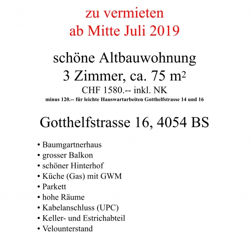 Schöne 3 Zimmerwohnung in Basel zu vermieten