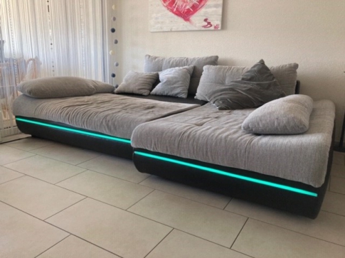 XXL (Schlaf-)Sofa Stoff/Kunstleder+LED Farbwechselfunktion