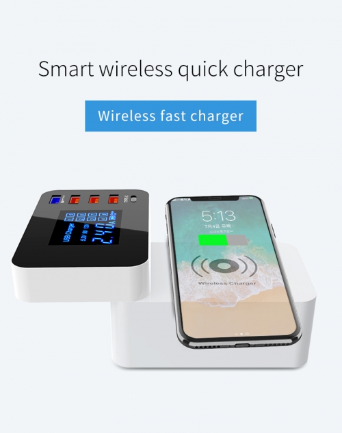 Qi Wireless Charger Station/ USB-C & QC3.0 Anschluss/ LED Display