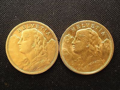 2 x Goldvreneli 20 Fr. (Jahrgang 1901 und 1902)